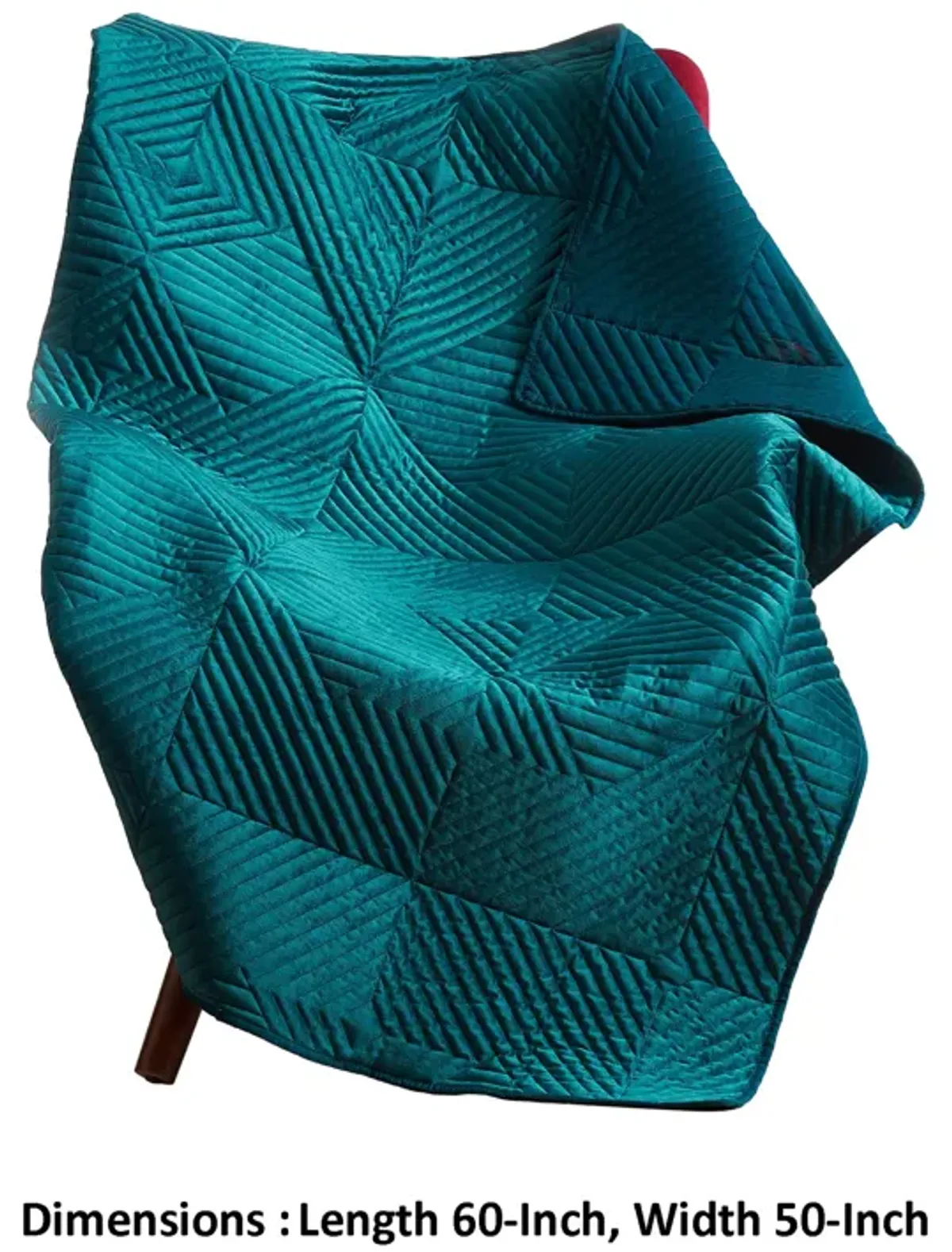 Ahab 60 x 50 Quilted Throw Blanket, Polyester Filling, Teal Dutch Velvet-Benzara