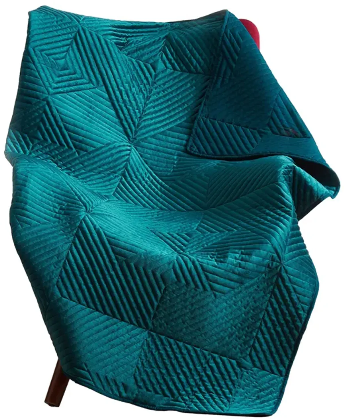 Ahab 60 x 50 Quilted Throw Blanket, Polyester Filling, Teal Dutch Velvet-Benzara