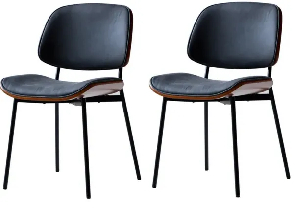 Set of 2 Industrial Metal Wood Dining Chairs