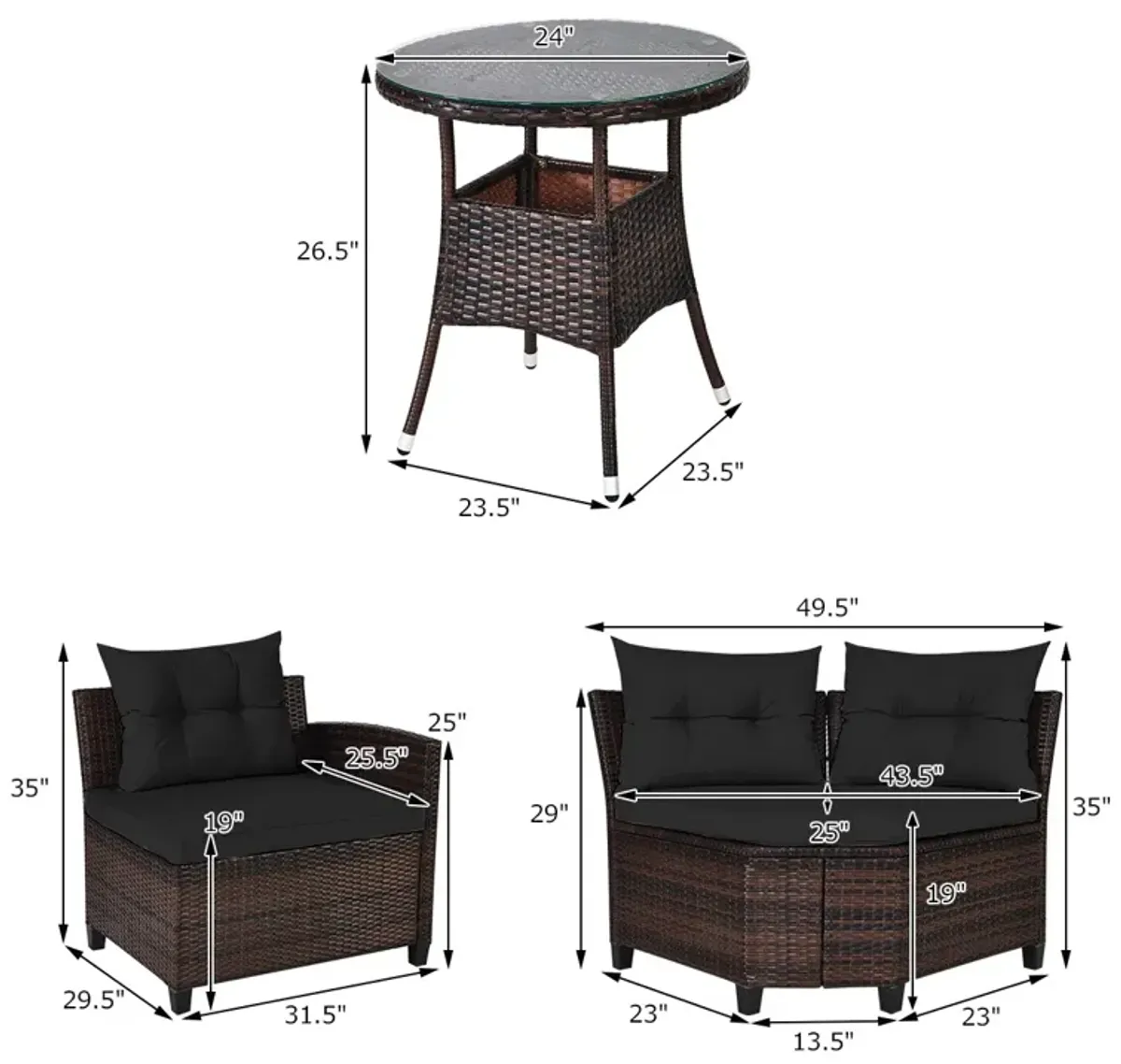 4 Pieces Outdoor Cushioned Rattan Furniture Set