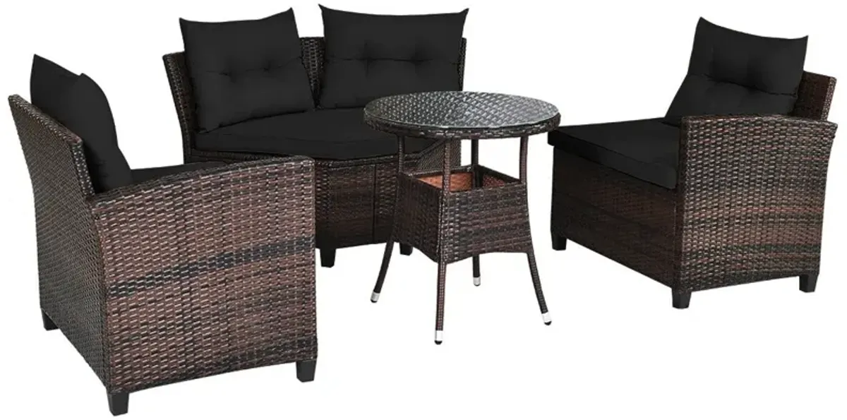 4 Pieces Outdoor Cushioned Rattan Furniture Set