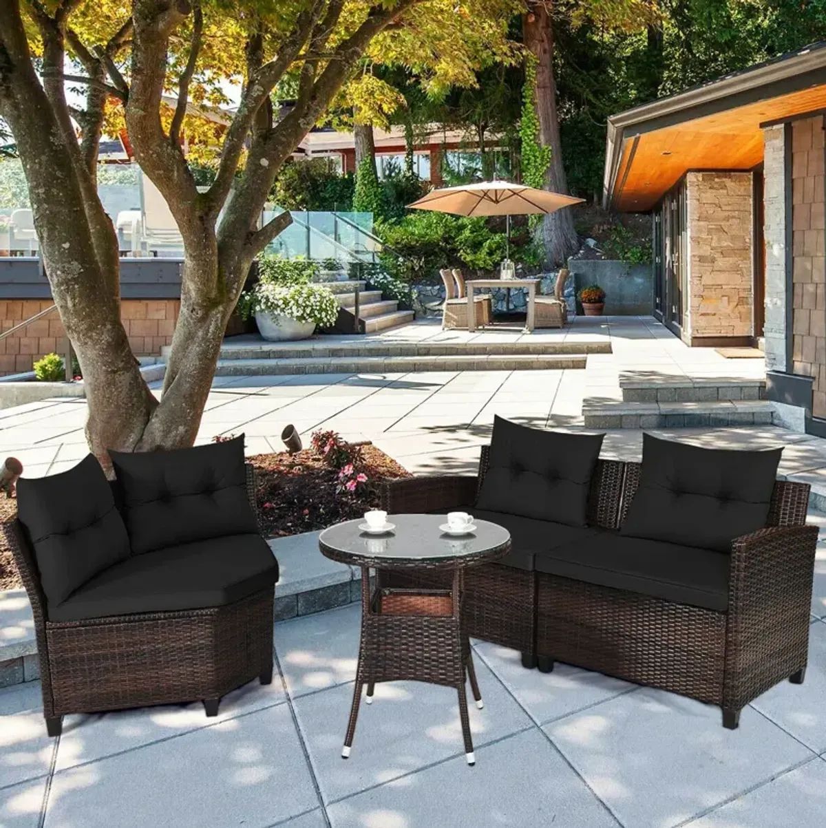 4 Pieces Outdoor Cushioned Rattan Furniture Set