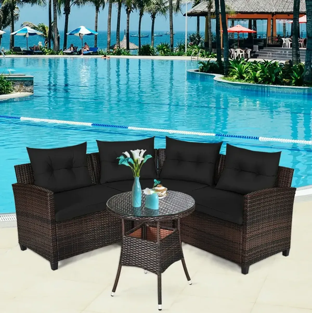 4 Pieces Outdoor Cushioned Rattan Furniture Set