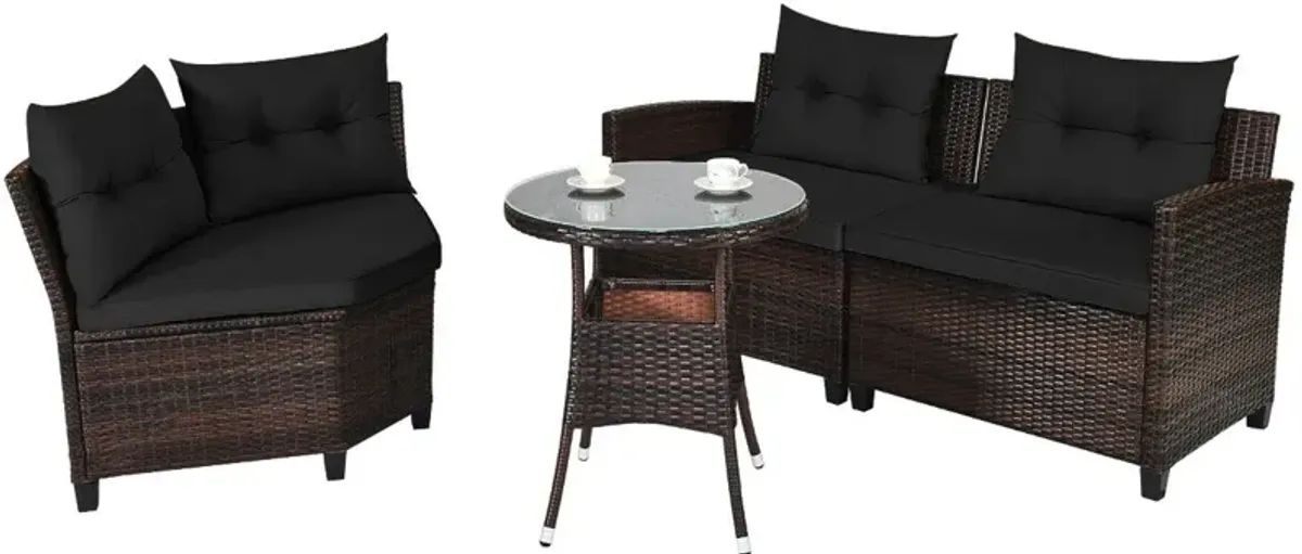 4 Pieces Outdoor Cushioned Rattan Furniture Set