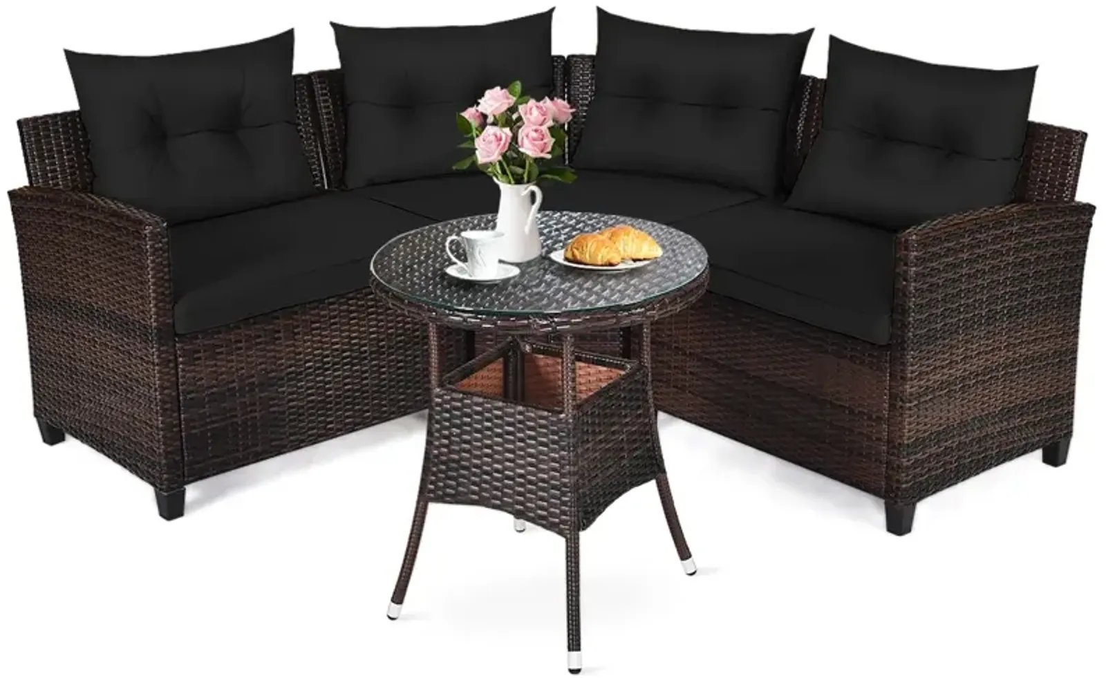 4 Pieces Outdoor Cushioned Rattan Furniture Set