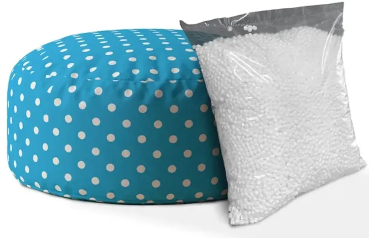 Homezia 24" Blue And White Cotton Round Polka Dots Pouf Ottoman