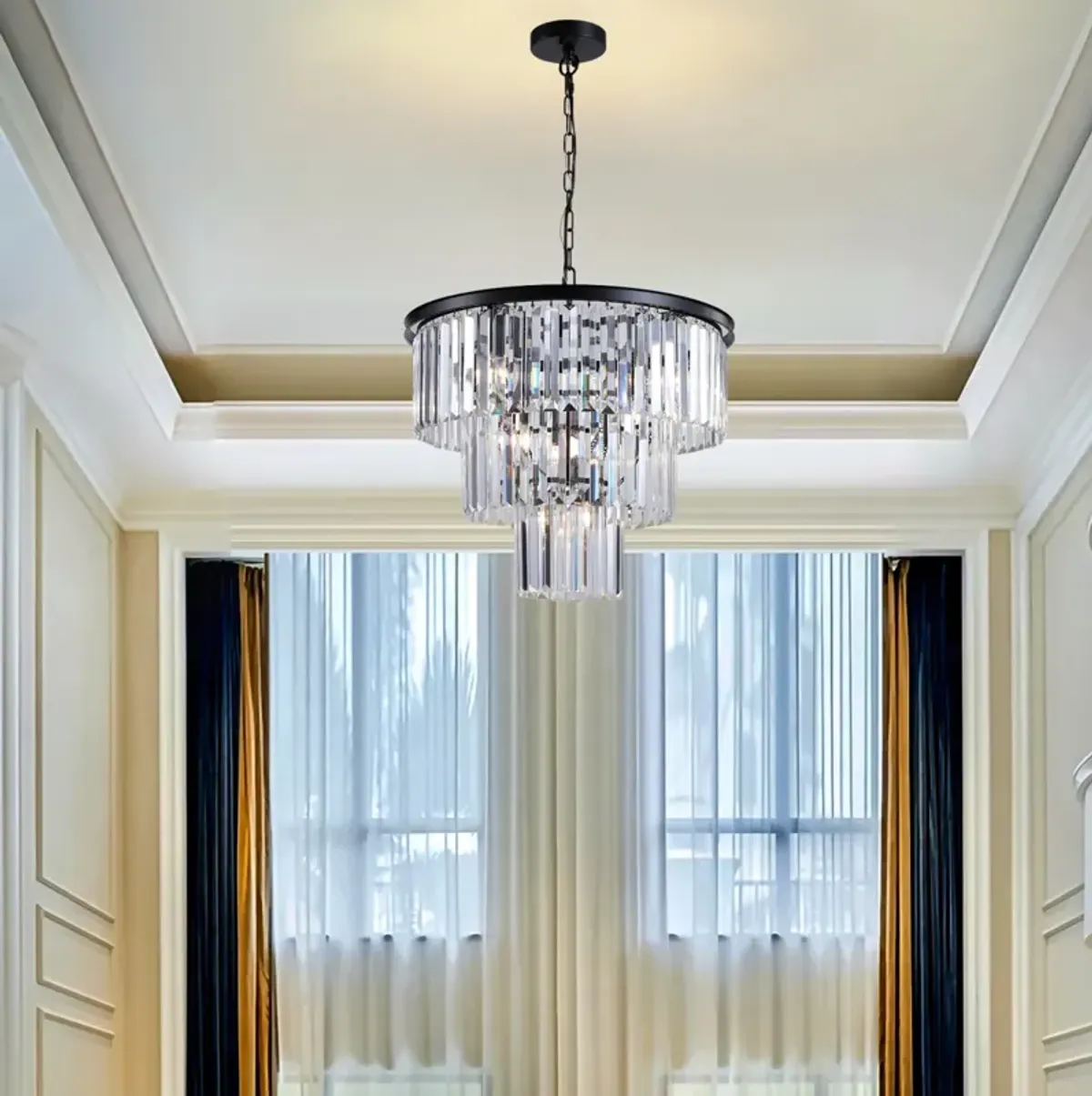 Luxury Black Crystal Chandelier - Dia 19.7 Inch