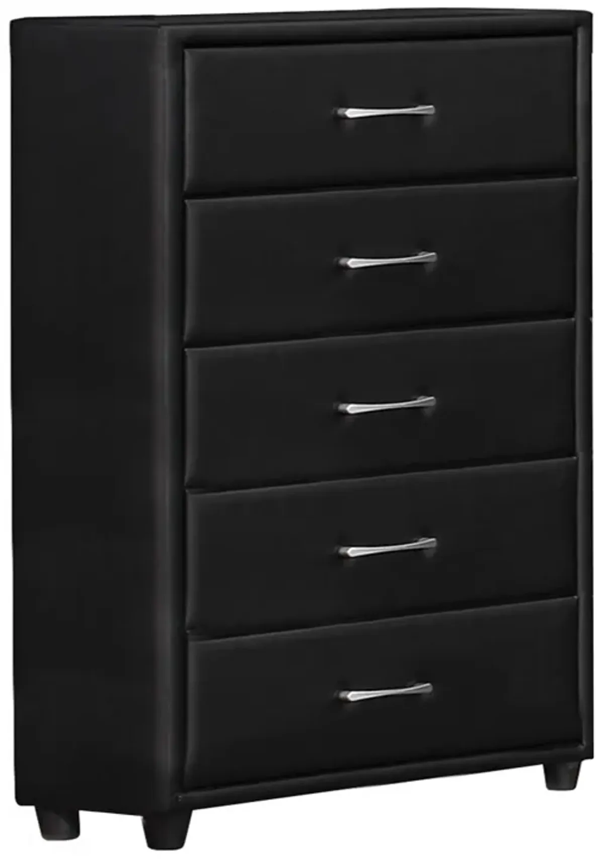 5 Drawer Leatherette Wooden Frame Chest with Tapered legs, Black-Benzara