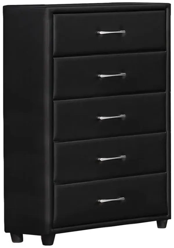 5 Drawer Leatherette Wooden Frame Chest with Tapered legs, Black-Benzara