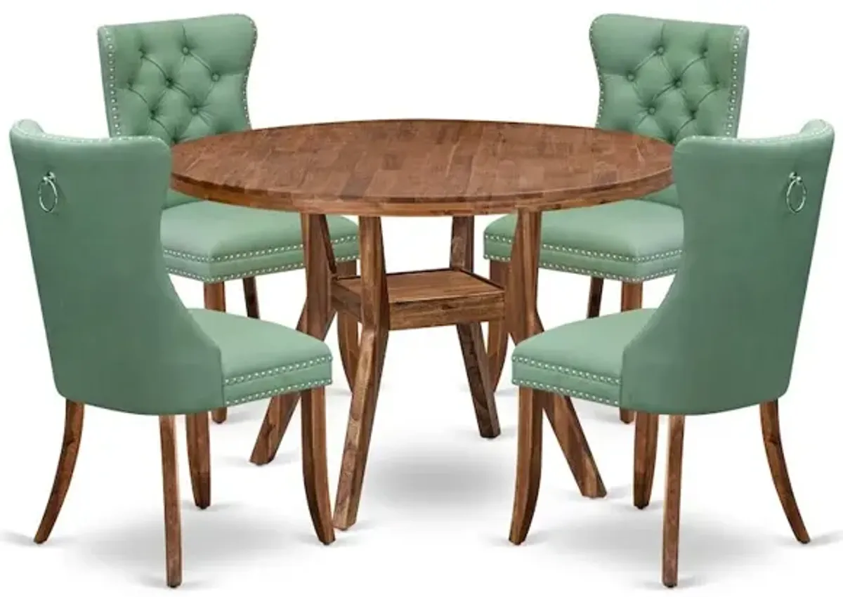5-Pc Mid Century Dining Set Contain A Wooden Table And 4 Willow Green Chairs