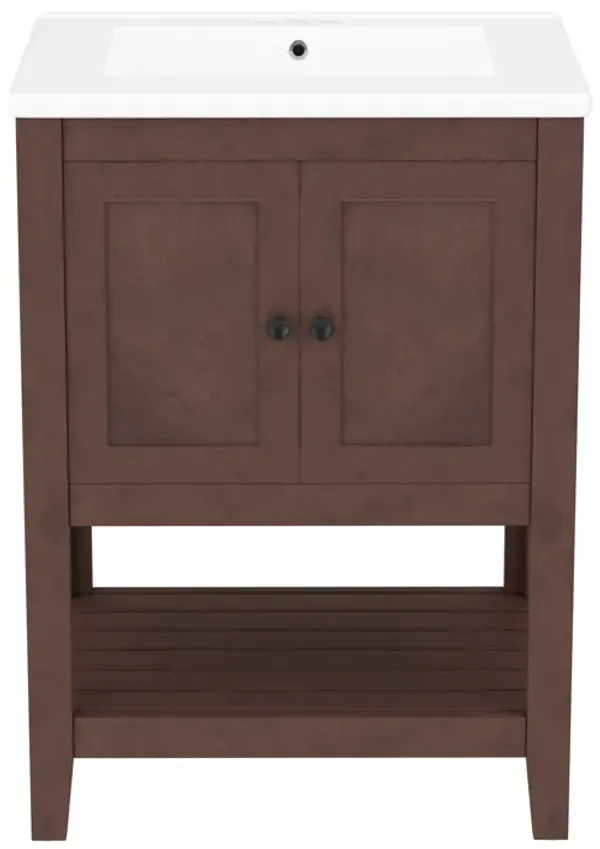 Whisen Modern Sleek Bathroom Vanity with Elegant Ceramic Sink, Solid Wood Frame - Black
