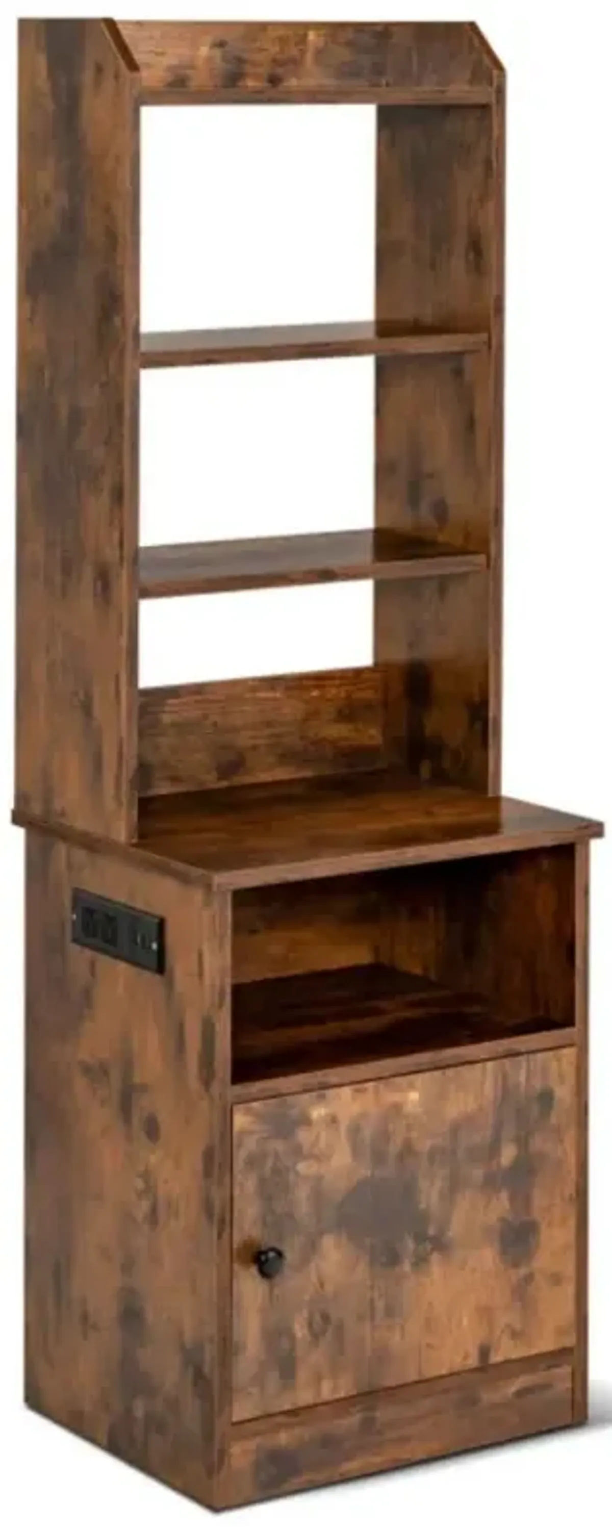 Hivvago 6-Tier Industrial Tall Bookshelf with Charging Station and Cabinet