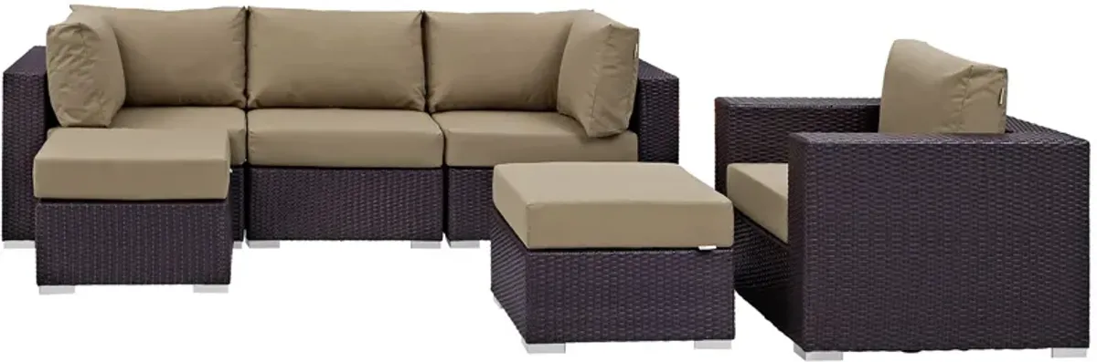 Convene 6 Piece Outdoor Patio Sectional Set - Espresso Mocha