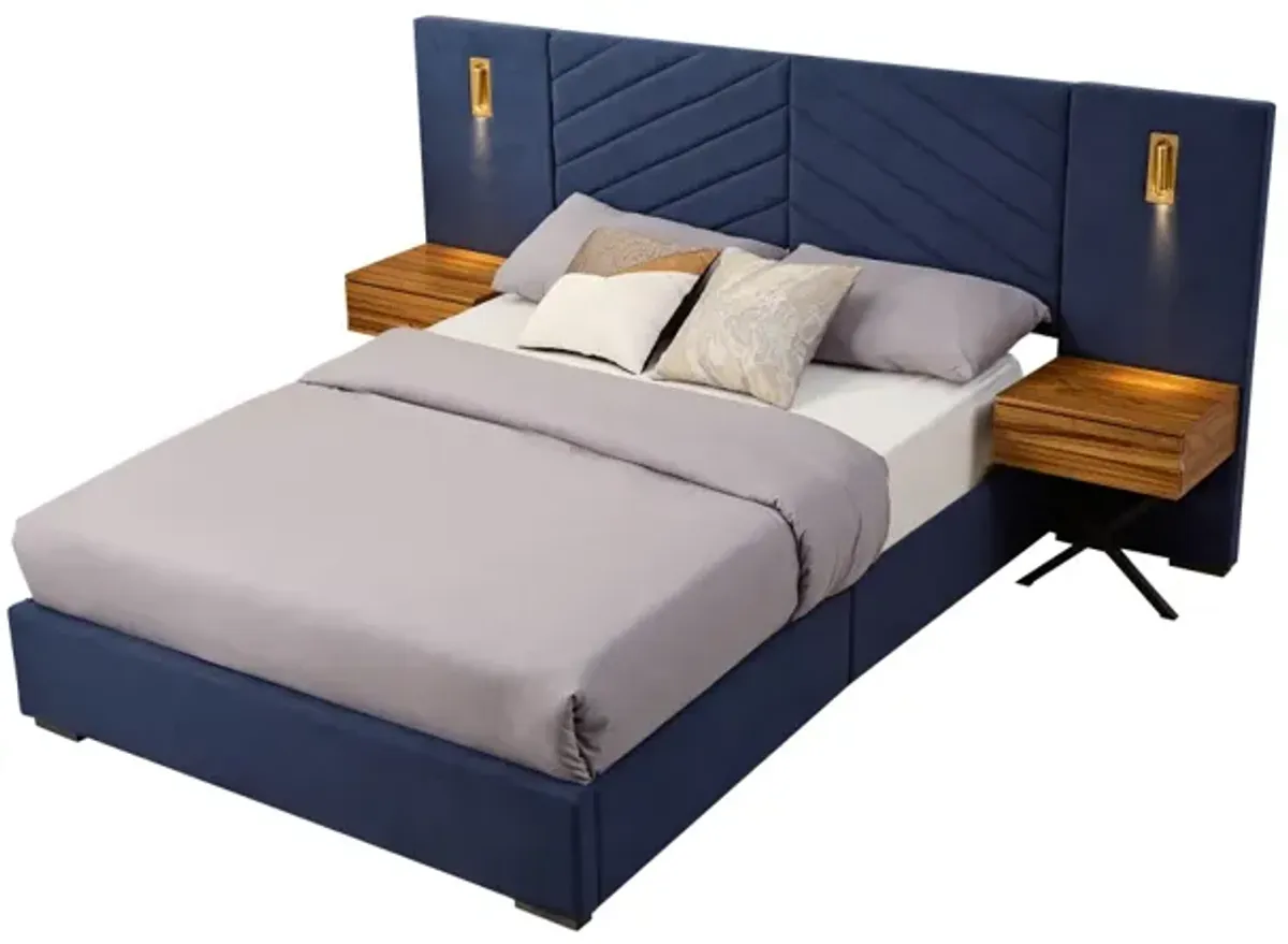 Royal Blue Velvet Wingback Bed Frame - Queen Size