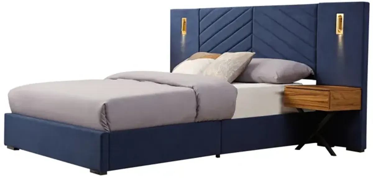 Royal Blue Velvet Wingback Bed Frame - Queen Size