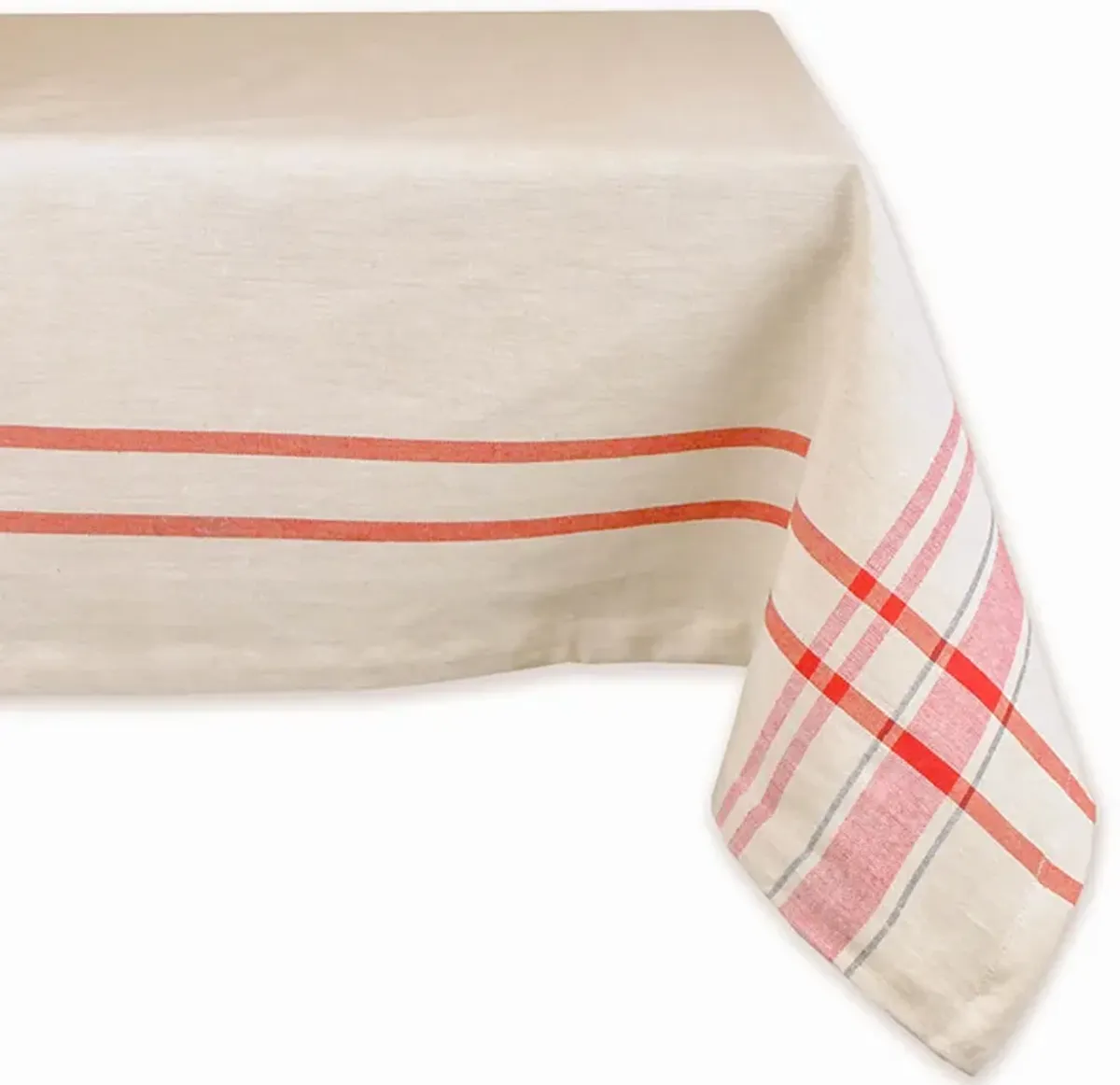 84" x 60" Ivory and Red Striped Rectangular Tablecloth