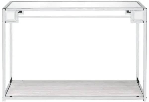 Mirror Top Metal Console Table with Wooden Open Bottom Shelf, Silver