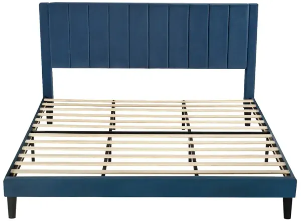 Hivvago size Modern Navy Blue Velvet Upholstered Platform Bed with Headboard