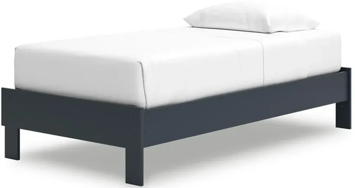 Cian Twin Size Platform Bed, Shaker Style Design, Navy Blue Wood Frame - Benzara