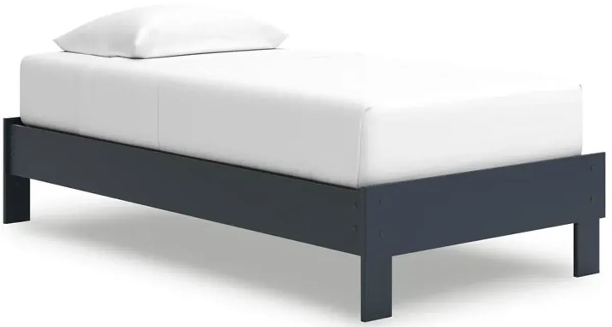 Cian Twin Size Platform Bed, Shaker Style Design, Navy Blue Wood Frame - Benzara