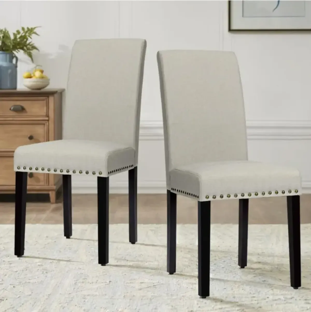 Hivvago Set of 2 Fabric Upholstered Dining Chairs with Nailhead