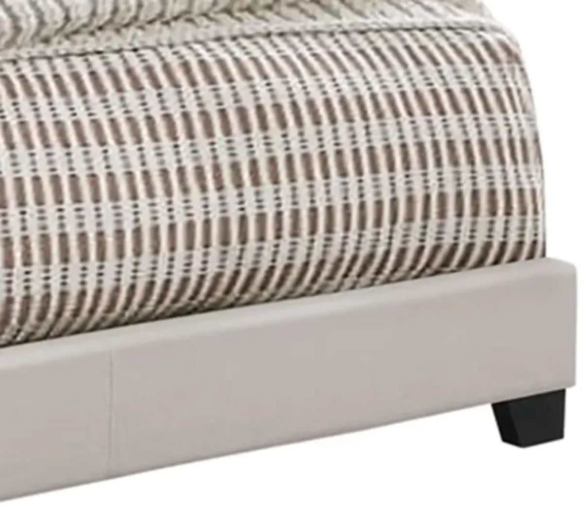 Fabric Upholstered Queen Size Platform Bed with Nail Head Trim, Ivory-Benzara