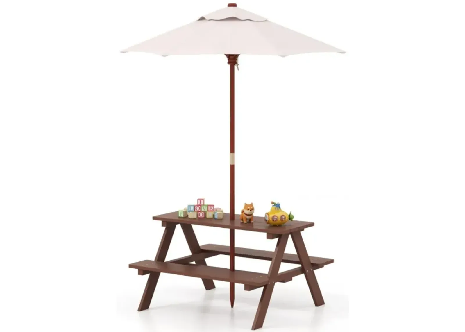 Hivvago Outdoor 4-Seat Kid's Picnic Table Bench with Umbrella