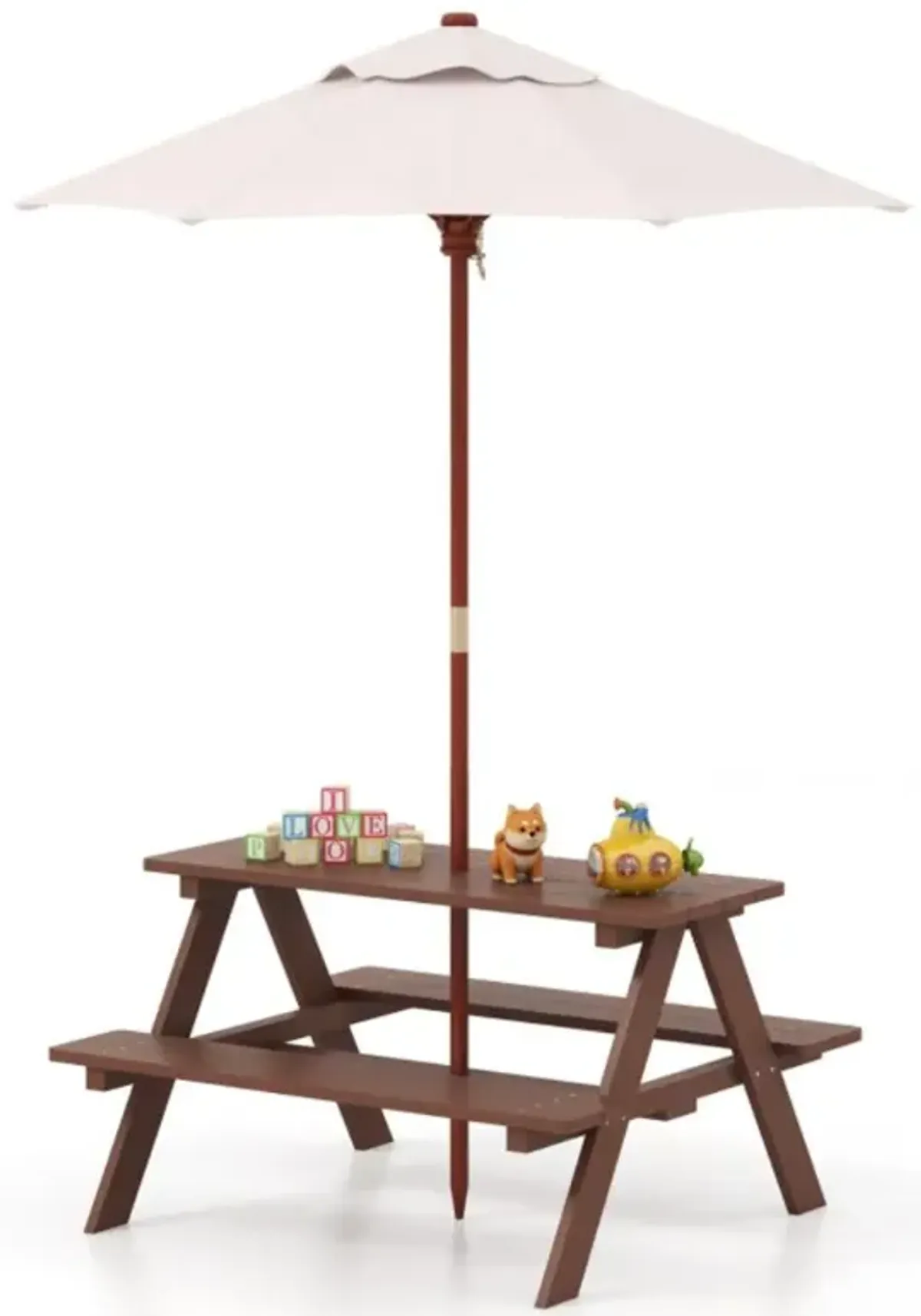 Hivvago Outdoor 4-Seat Kid's Picnic Table Bench with Umbrella