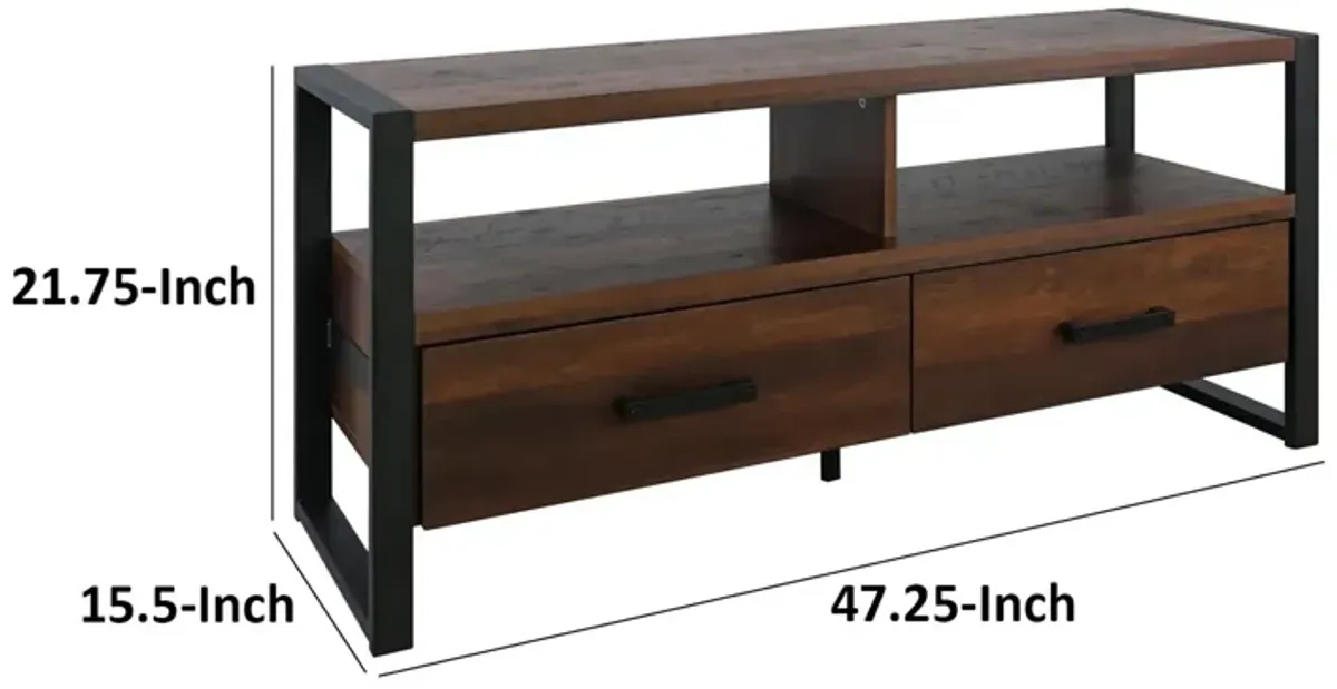 Anny 47 Inch TV Media Entertainment Center, 2 Drawers, Black, Dark Brown - Benzara