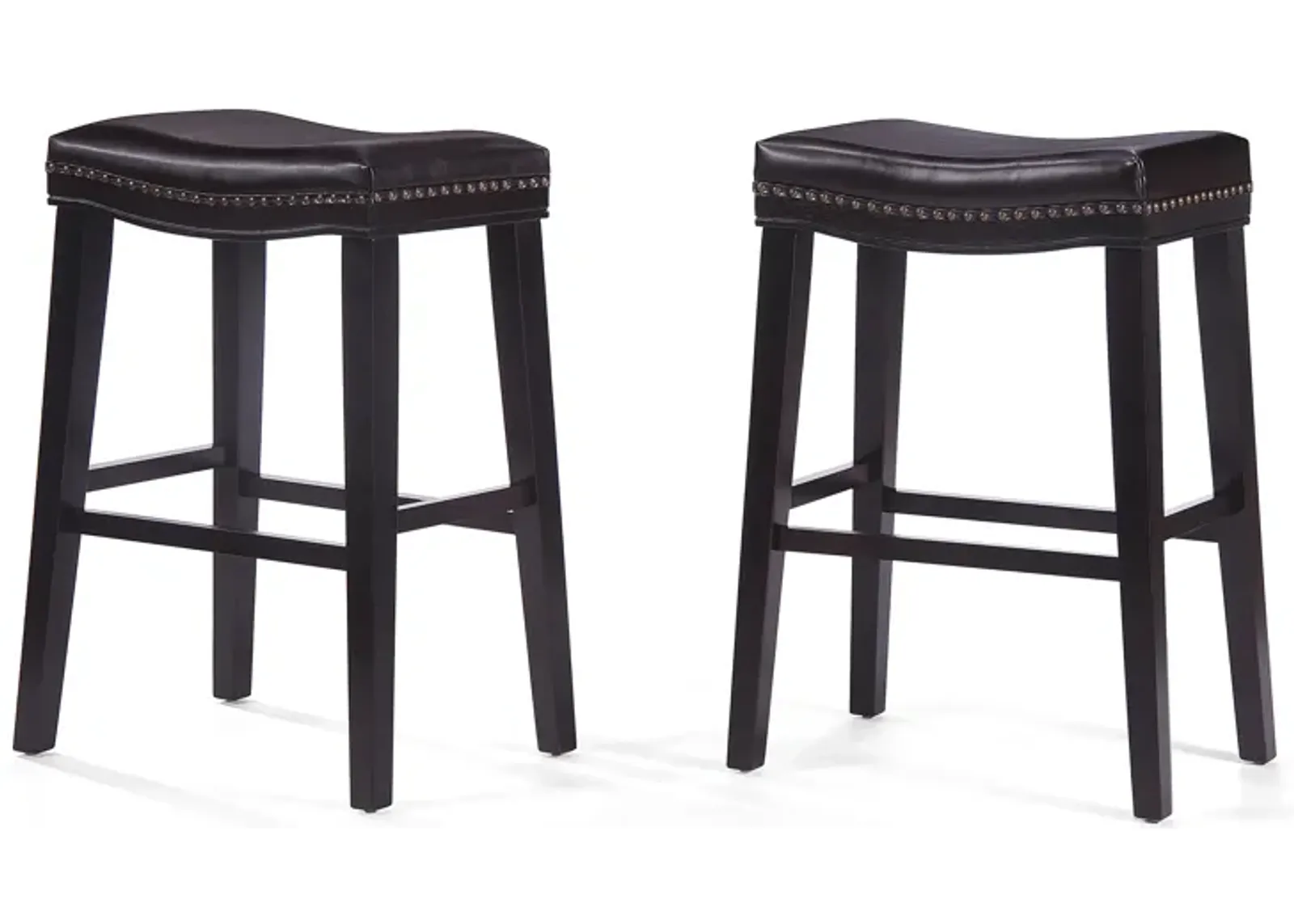 Elegant Saddle Shaped Bar Stools with Studded Cushioned Seat and Rubberwood Legs