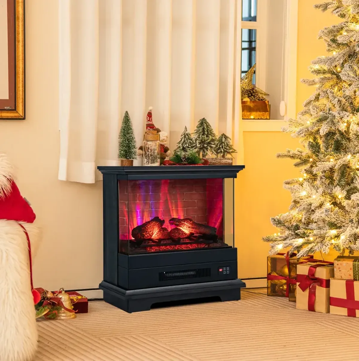 27 Inch Freestanding Fireplace with Remote Control