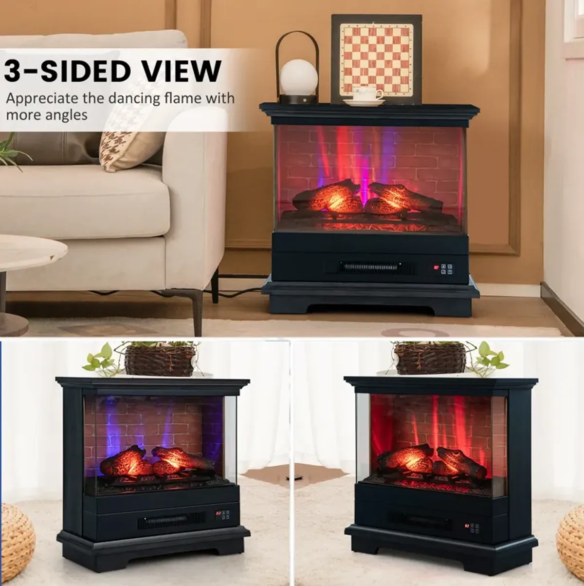 27 Inch Freestanding Fireplace with Remote Control