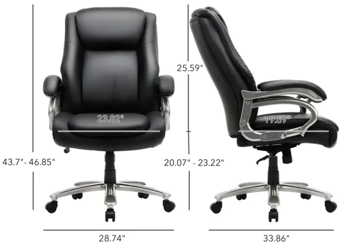 Executive PU Leather Office Chair, Big and Tall Computer Desk Chair With Padded Arms