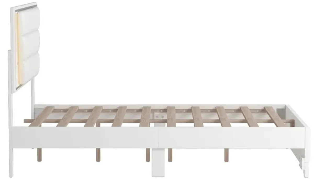 Merax PU Upholstered  Platform Bed  with LED Light