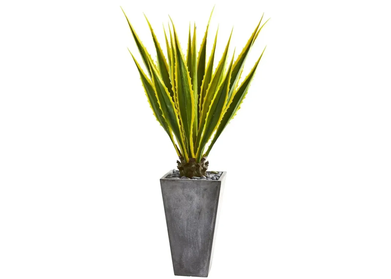 Nearly Natural 5-ft Agave Artificial Plant in Gray Planter