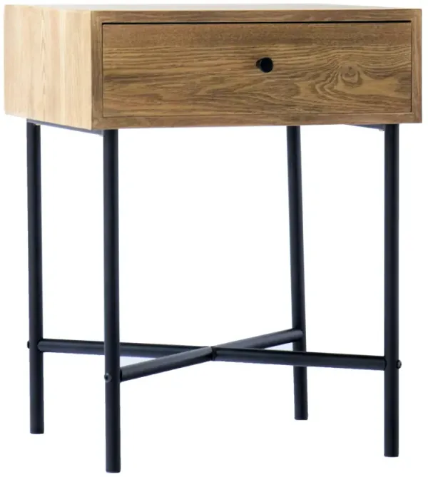 Bedside Table Night Stand in Wood and Metal