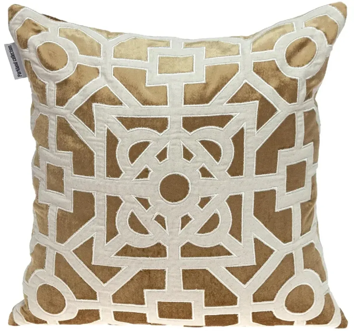 18" Gold and Beige Square Transitional Throw Pillow