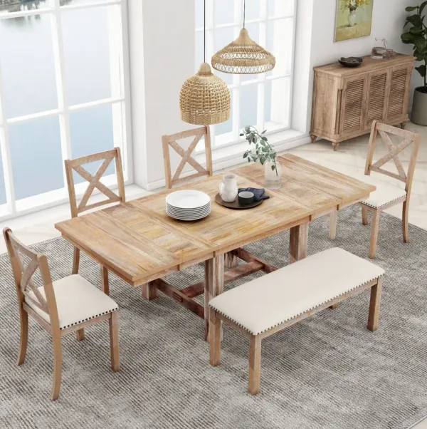 Streamdale Farmhouse 6-Piece Dining Set with Extendable Table