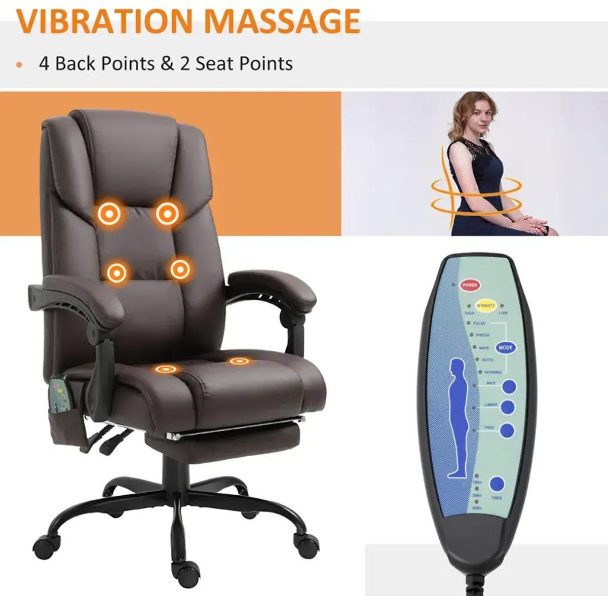 Brown Executive Relaxation: PU Leather Massage Chair with Vibration