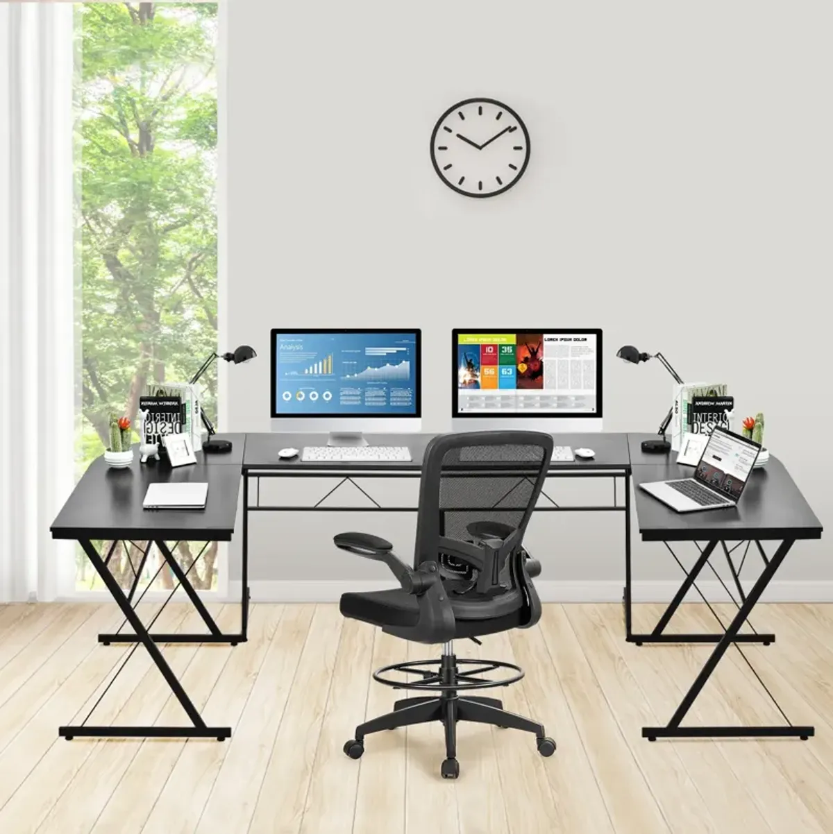 59 Inches L-Shaped Corner Desk Computer Table for Home Office Study Workstation-Black