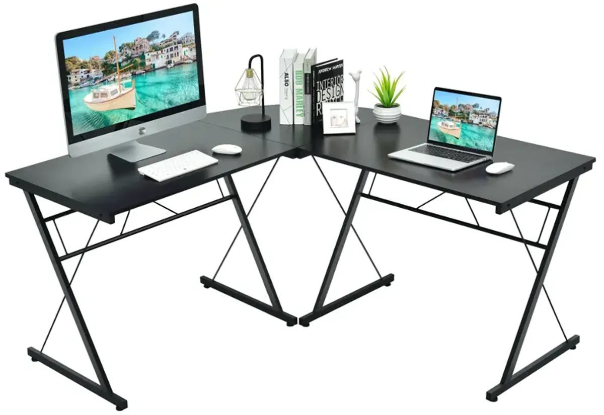 59 Inches L-Shaped Corner Desk Computer Table for Home Office Study Workstation-Black