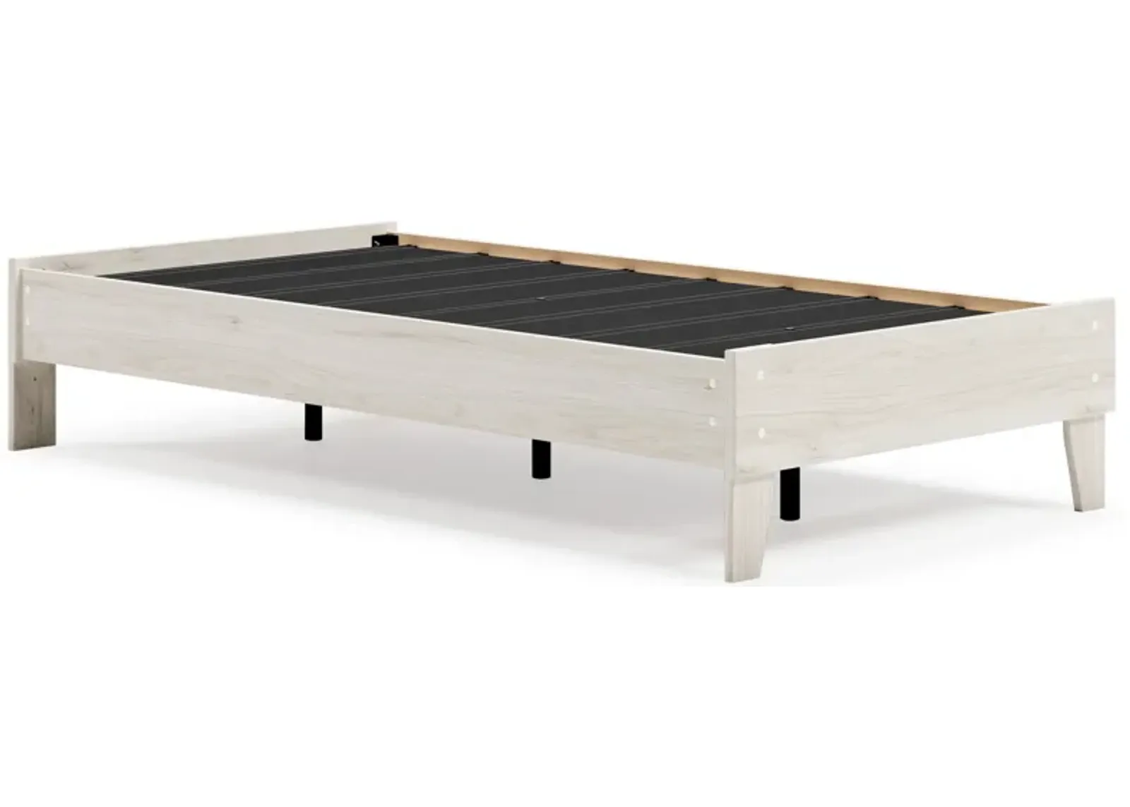 Wooden Twin Platform Bed with Grains, Off White - Benzara