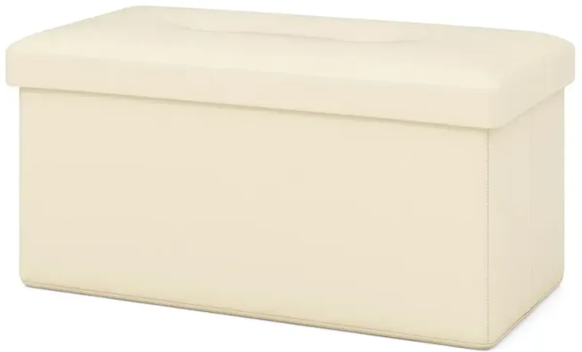 Upholstered Rectangle Footstool with PVC Leather Surface and Storage Function