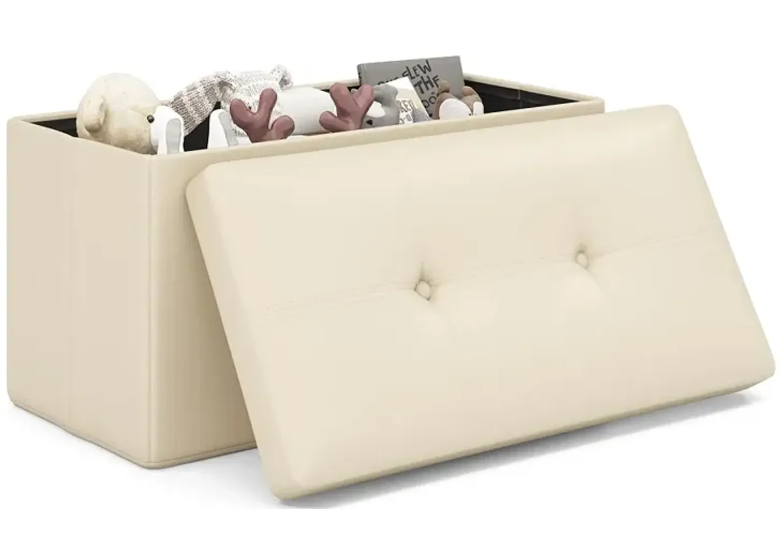 Upholstered Rectangle Footstool with PVC Leather Surface and Storage Function