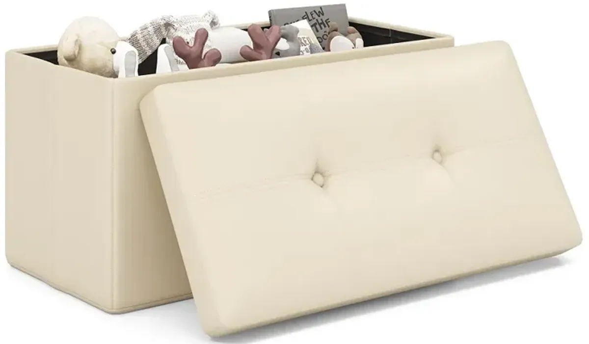 Upholstered Rectangle Footstool with PVC Leather Surface and Storage Function