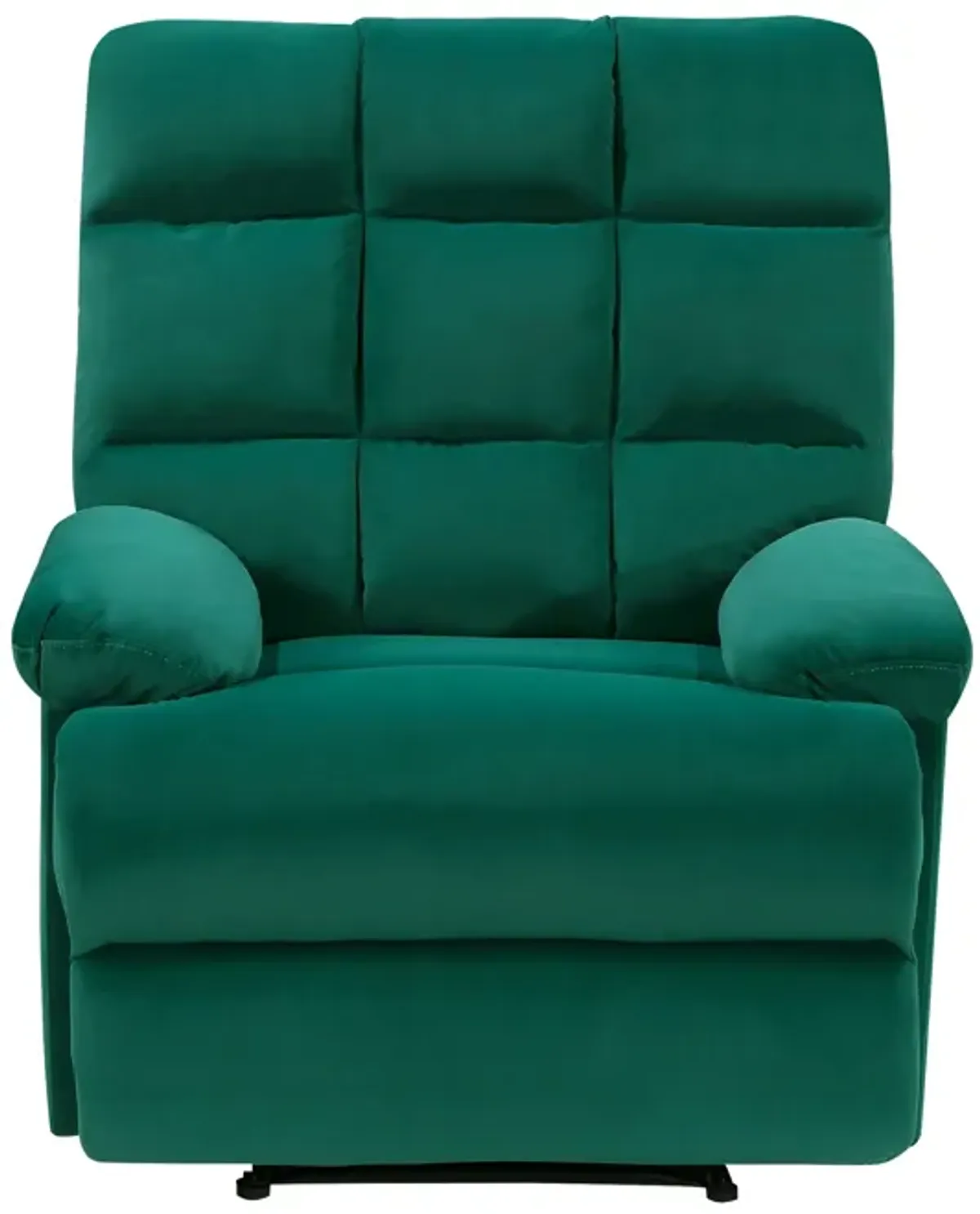 Patty 36 Inch Manual Recliner Chair, Cushioned, Green Velvet, Solid Wood - Benzara