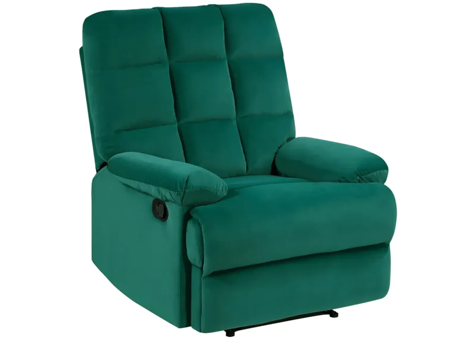 Patty 36 Inch Manual Recliner Chair, Cushioned, Green Velvet, Solid Wood - Benzara