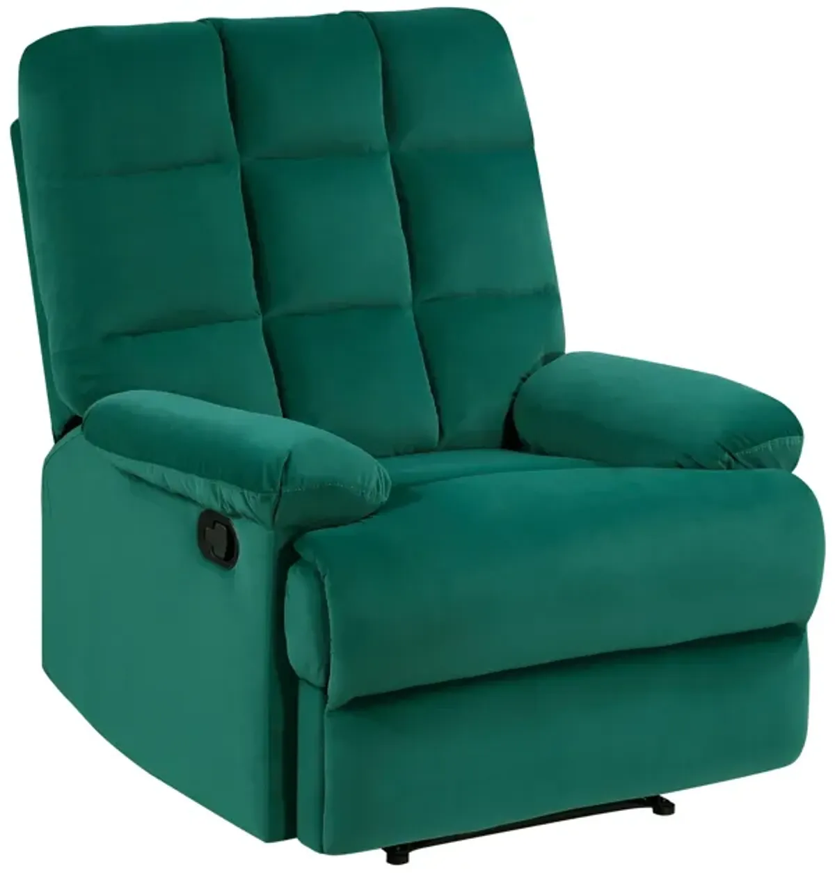 Patty 36 Inch Manual Recliner Chair, Cushioned, Green Velvet, Solid Wood - Benzara