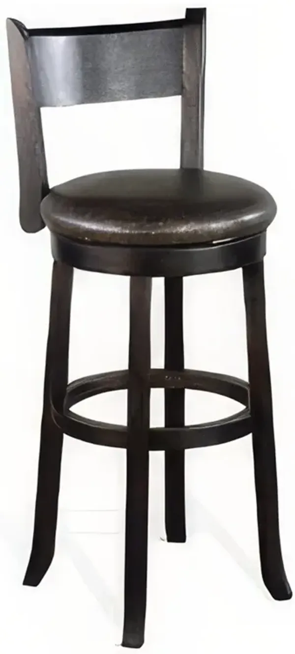 Elon Swivel Barstool Chair Set of 2, Curved Back, Black Faux Leather - Benzara