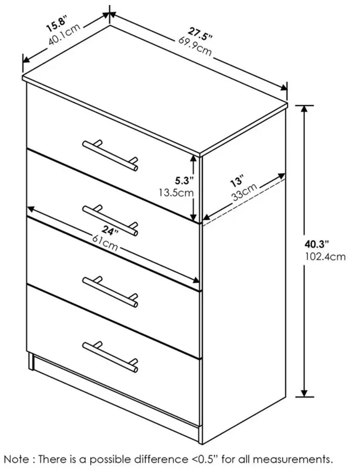 Furinno Tidur Simple Design 4-Drawer Dresser with Handle, Americano